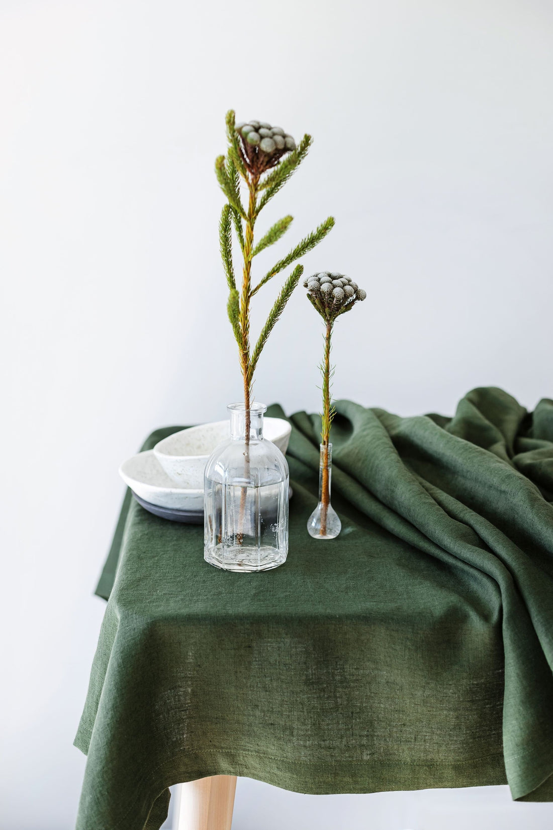 Dark Green Linen Tablecloth