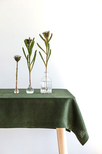 Dark Green Linen Tablecloth