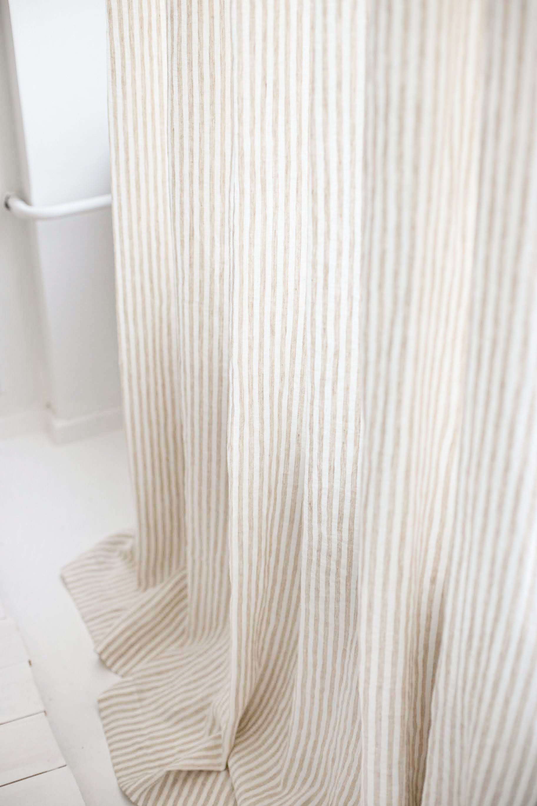 86.6&quot;/220 Cm Width Natural Striped Linen Curtain