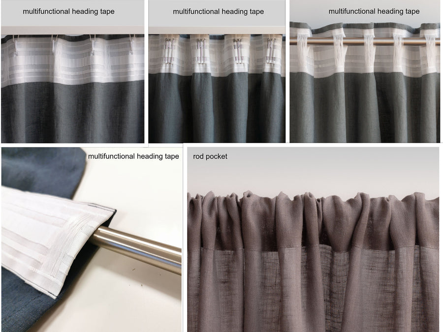 White And Cloud Gray Color Block Linen Curtain