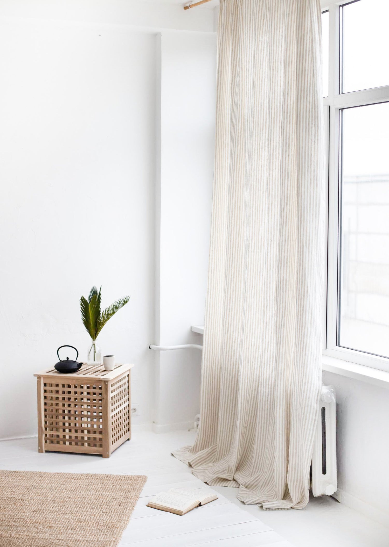 86.6&quot;/220 Cm Width Natural Light Linen Curtains With Tabs