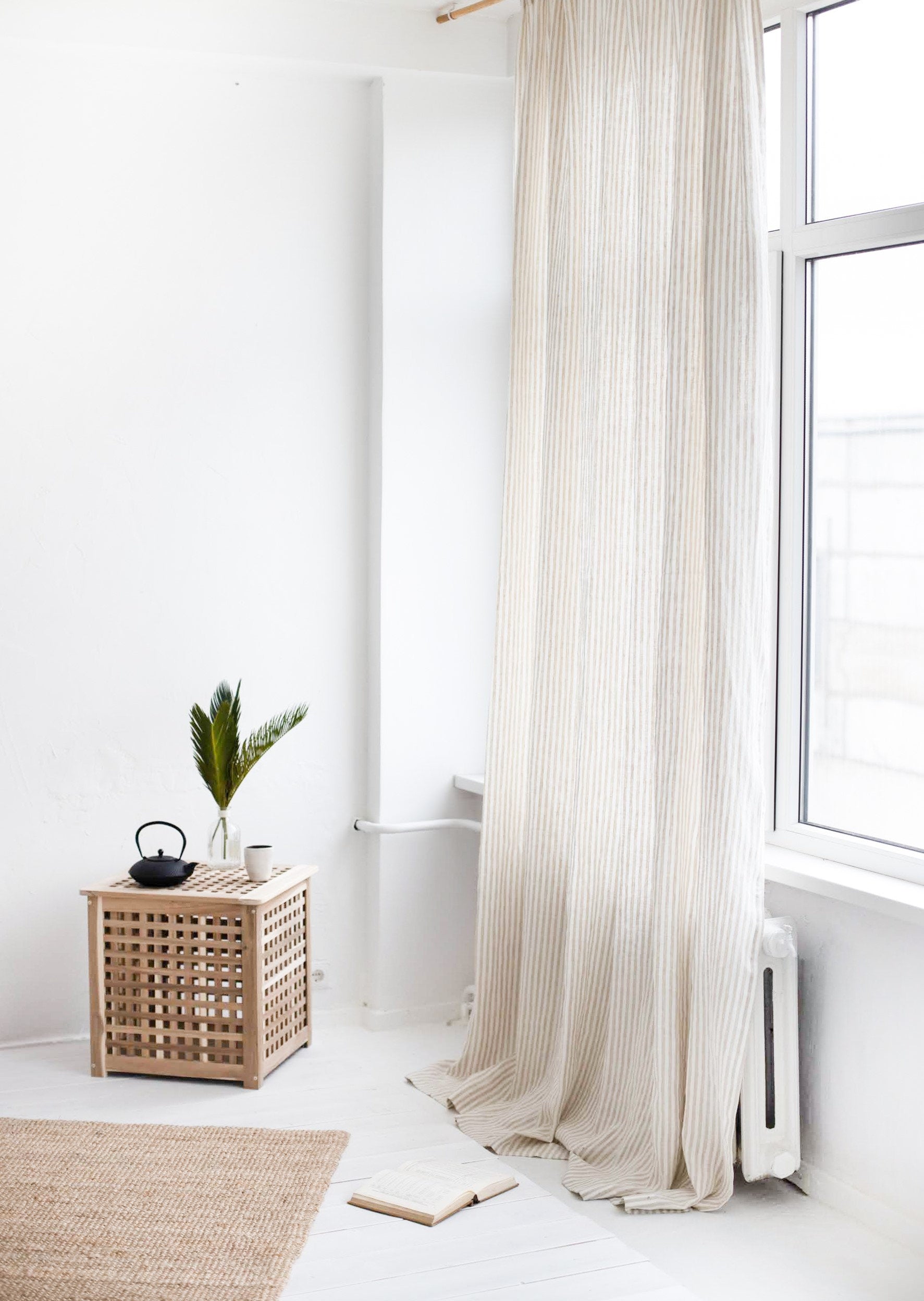 86.6&quot;/220 Cm Width Natural Light Linen Curtains With Tabs