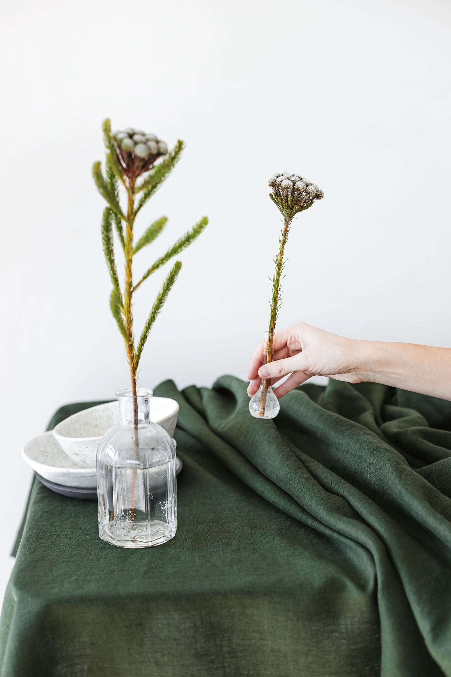 Dark Green Linen Tablecloth