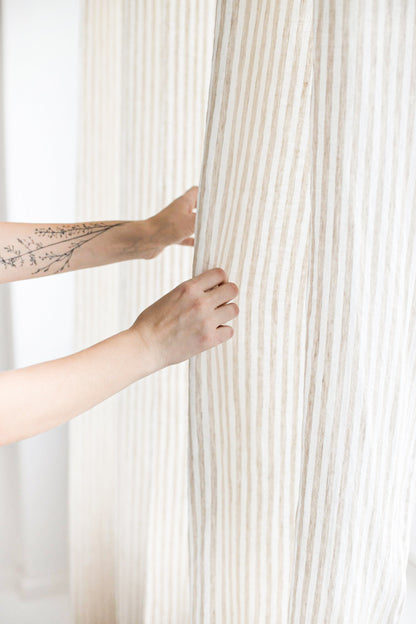 86.6&quot;/220 Cm Width Natural Light Linen Curtains With Tabs