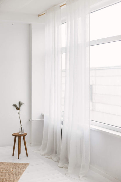 Lightweight White Linen Curtain With Tabs Or Ties