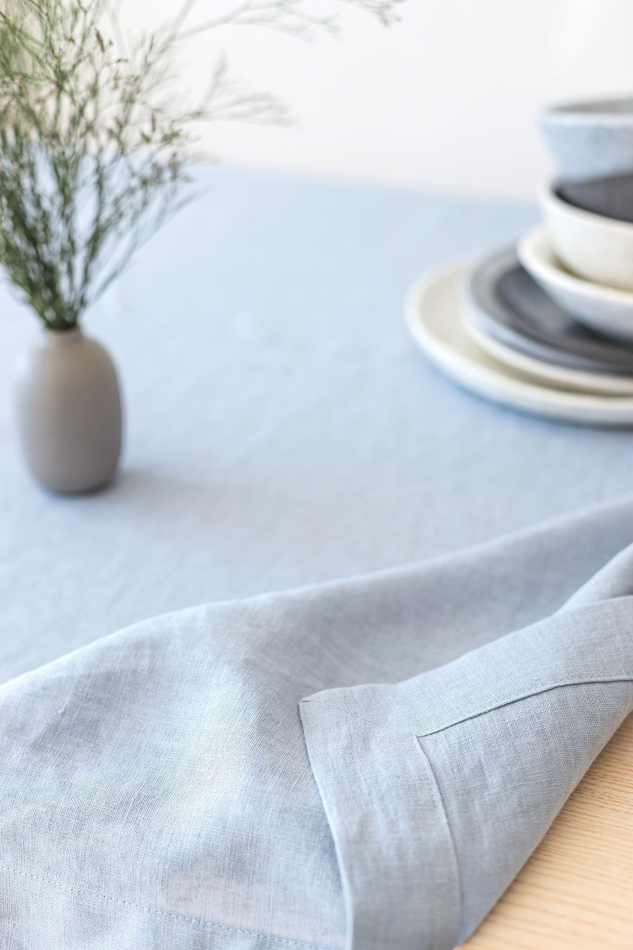Ice Blue Linen Tablecloth
