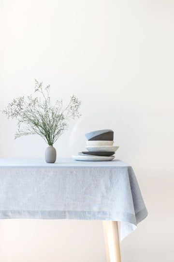 Ice Blue Linen Tablecloth