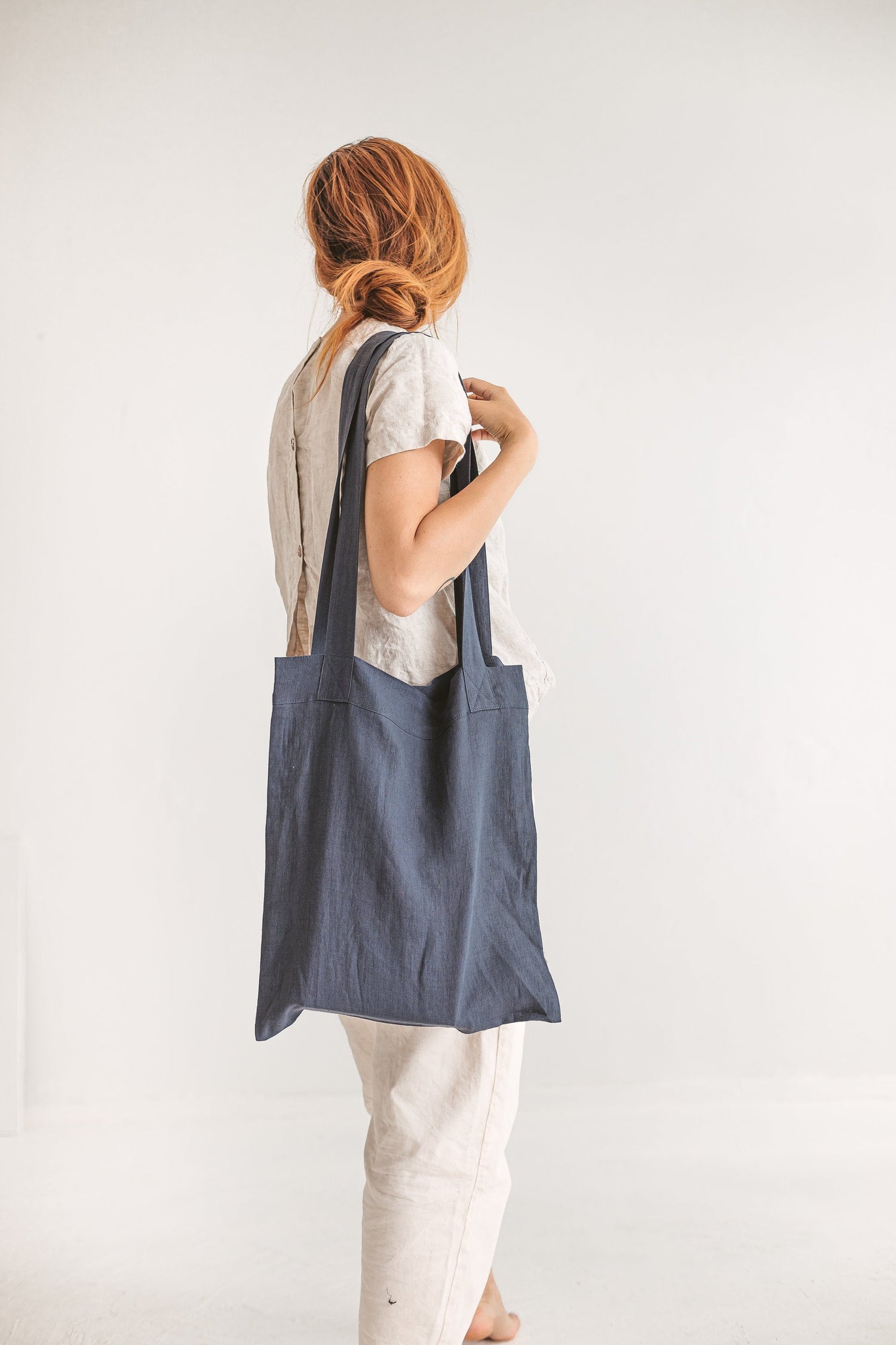 Set Of 2 Coal Gray Linen Tote Bags