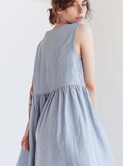 Ice Blue Linen Dress