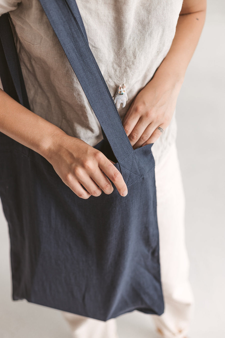 Set Of 2 Dusty Aqua Linen Tote Bags