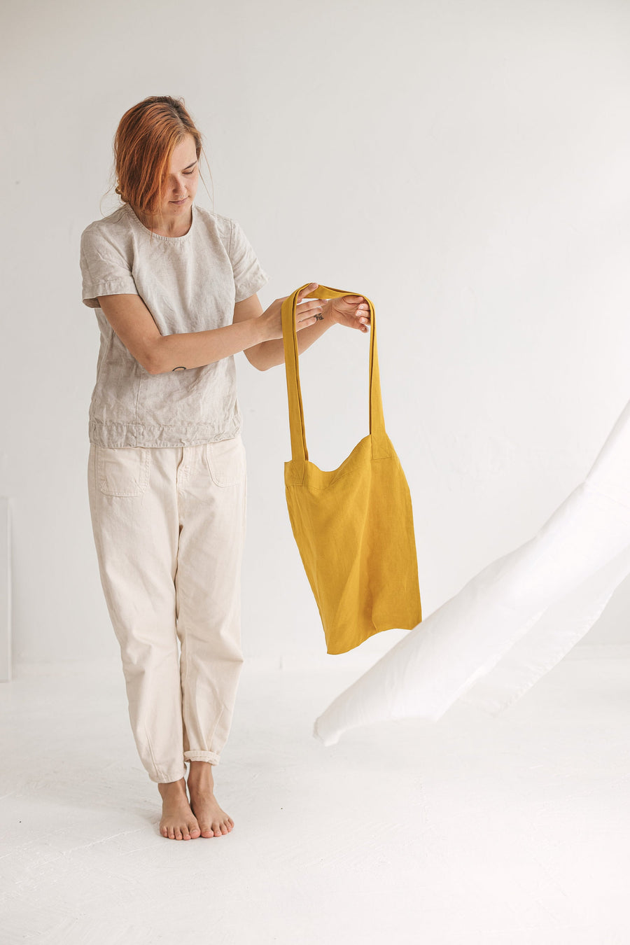 Set Of 2 Honey Linen Tote Bags