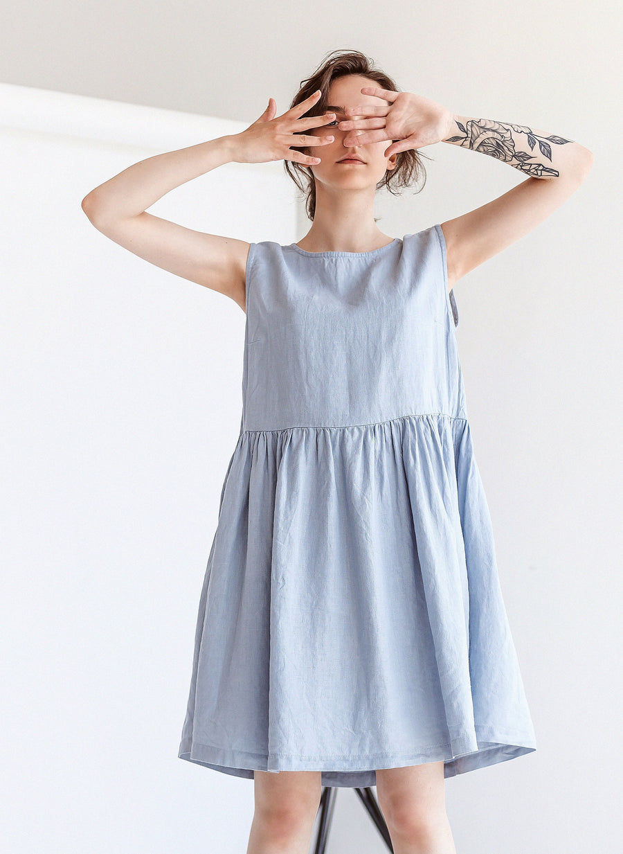 Ice Blue Linen Dress