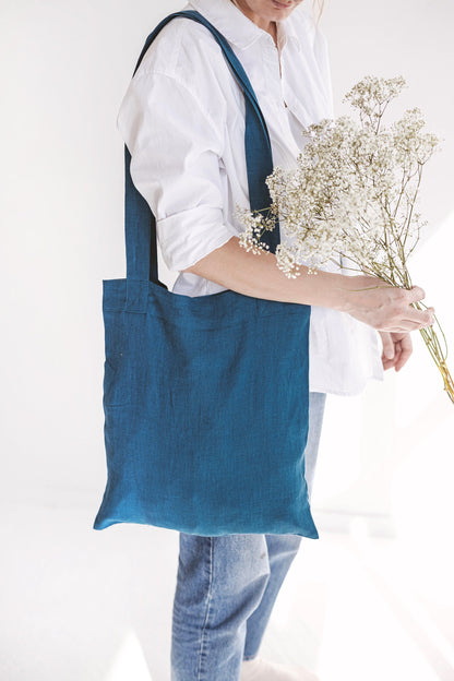 Set Of 2 Coal Gray Linen Tote Bags