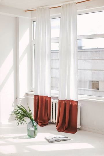 White And Rusty Color Block Linen Curtain