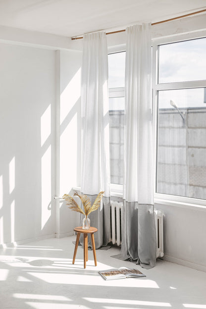 White And Amber Color Block Linen Curtain