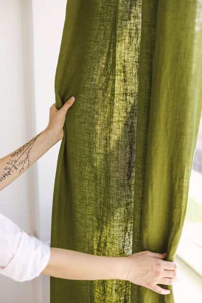 Moss Green Linen Curtain With Grommets