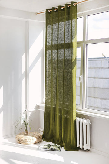 Moss Green Linen Curtain With Grommets