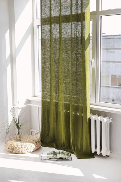 Moss Green Linen Curtain With Grommets