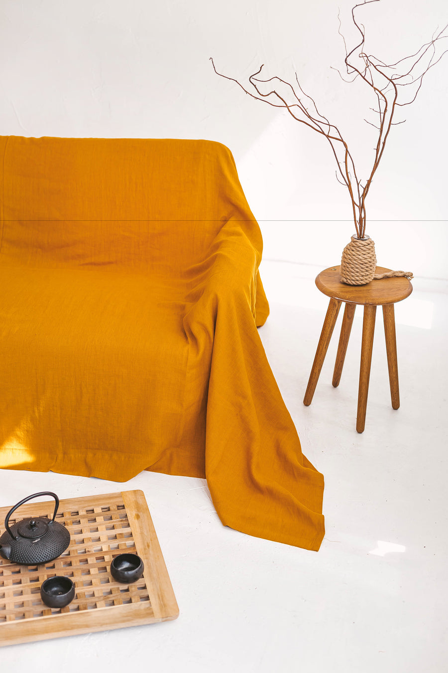 Mustard Linen Couch Cover