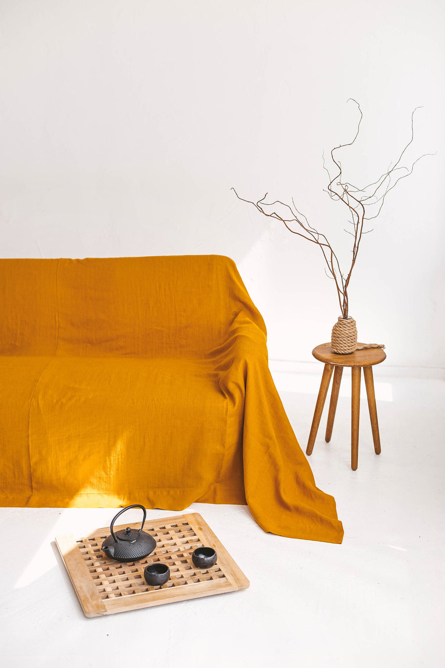 Mustard Linen Couch Cover