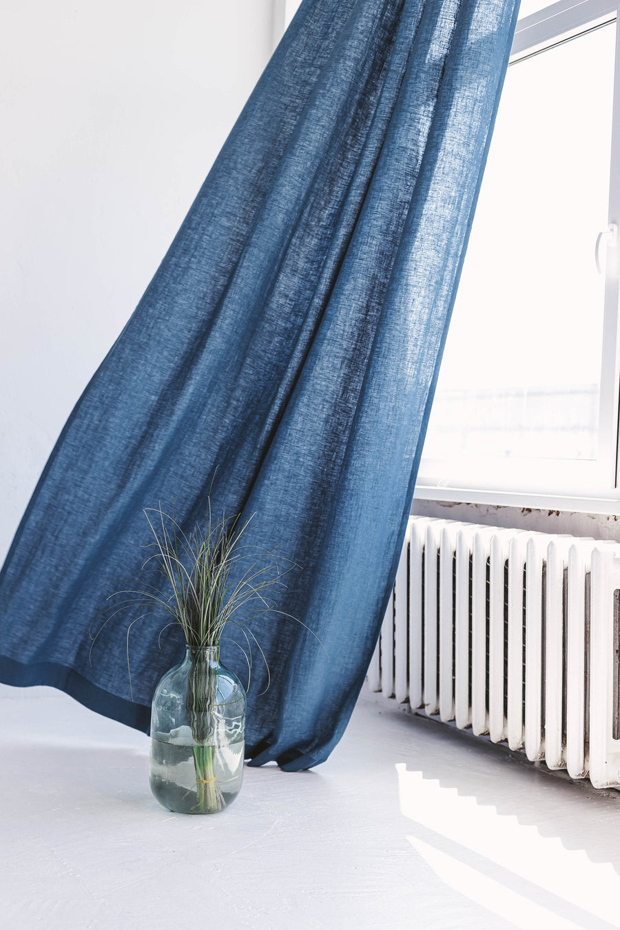 Harbour Blue Linen Curtain With Grommets