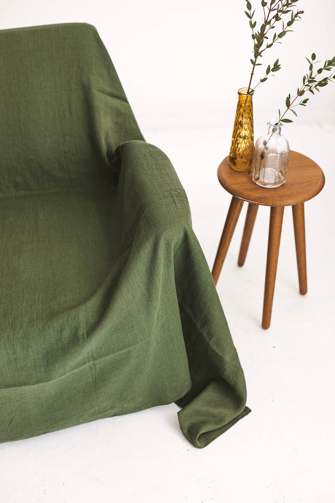 Dark Green Linen Couch Cover