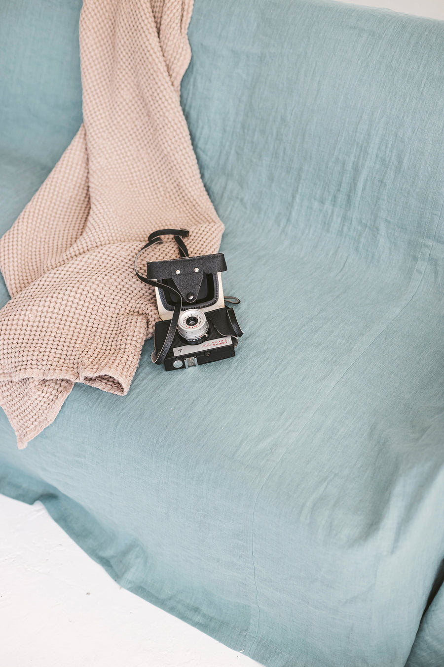 Dusty Aqua Linen Couch Cover