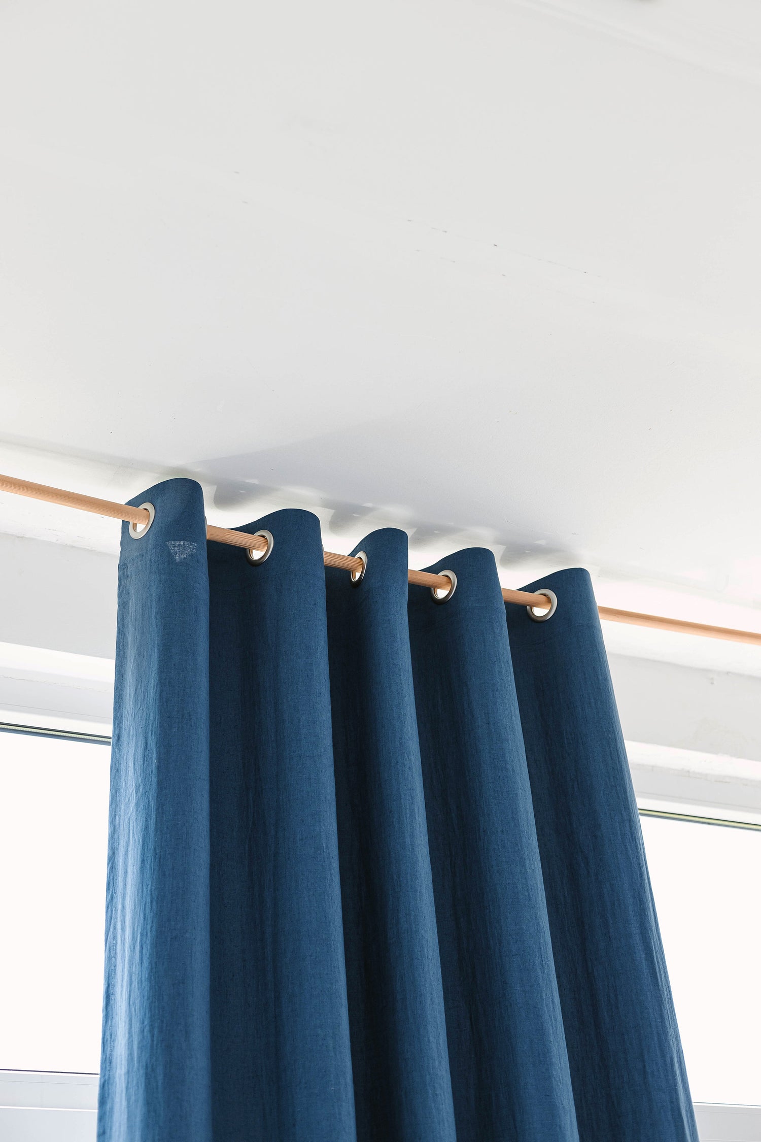 55"/140 Cm Width Harbour Blue Linen Curtain With Grommets And Blackout Lining