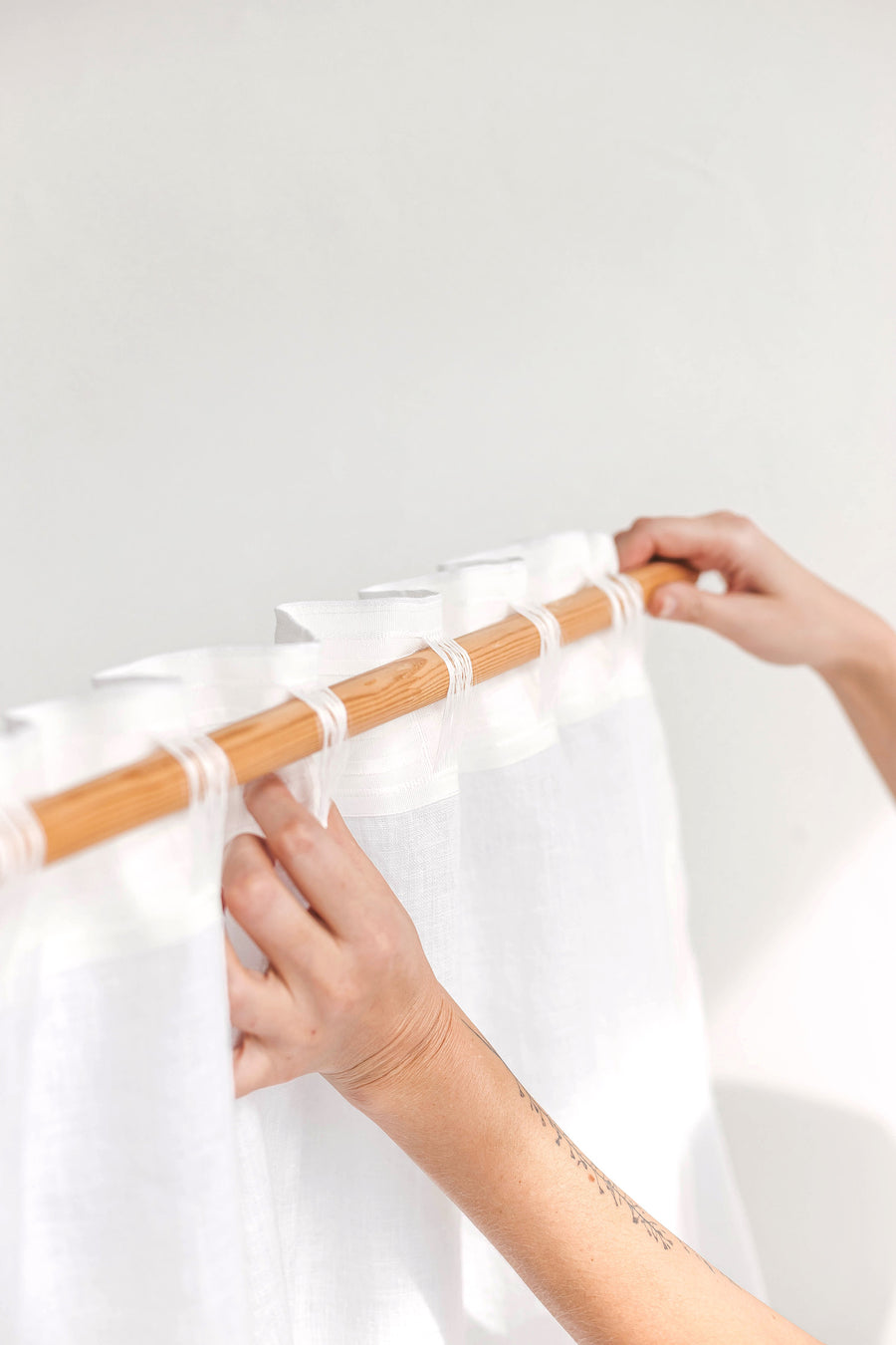 White And Cloud Gray Color Block Linen Curtain