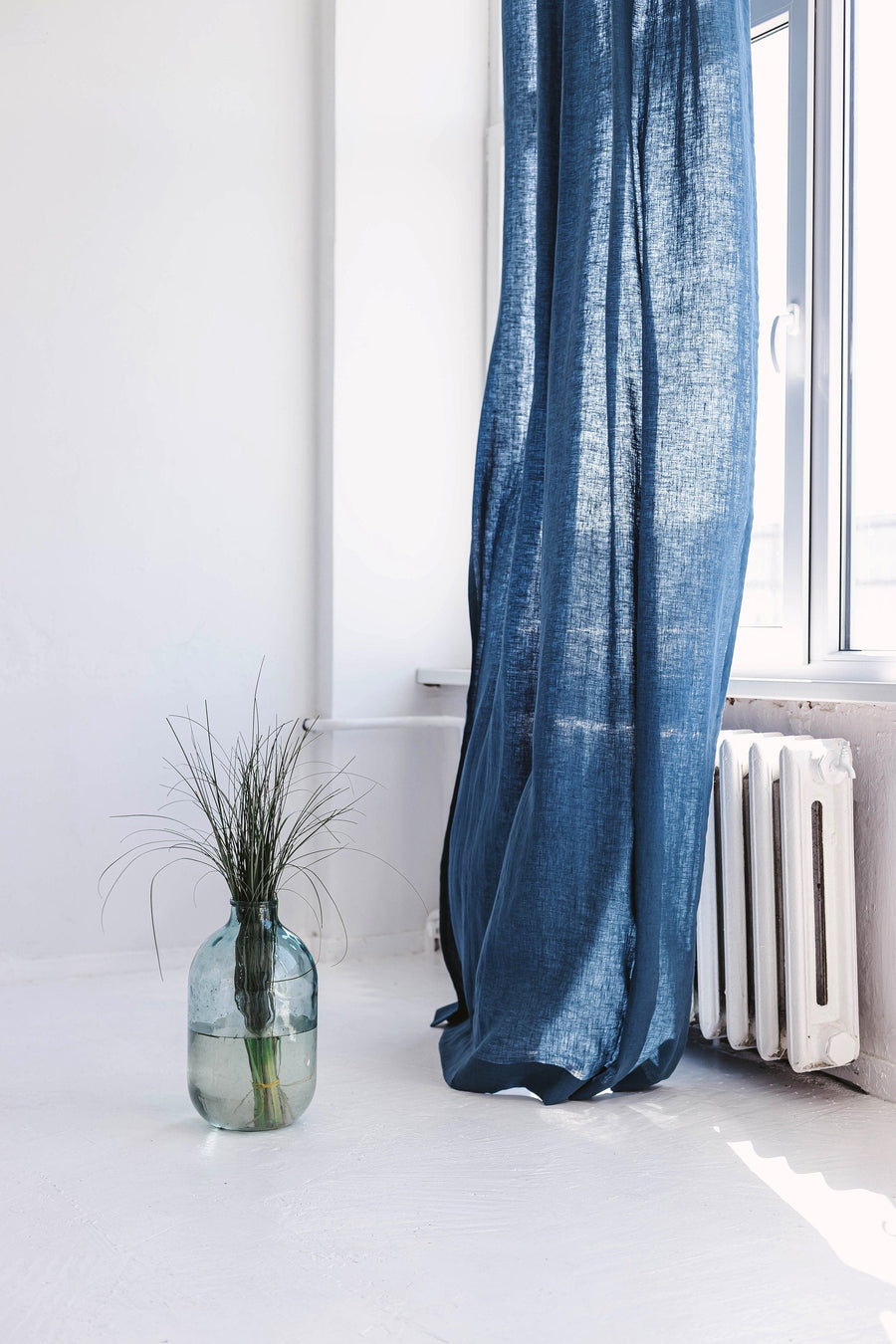 Harbour Blue Linen Curtain With Grommets