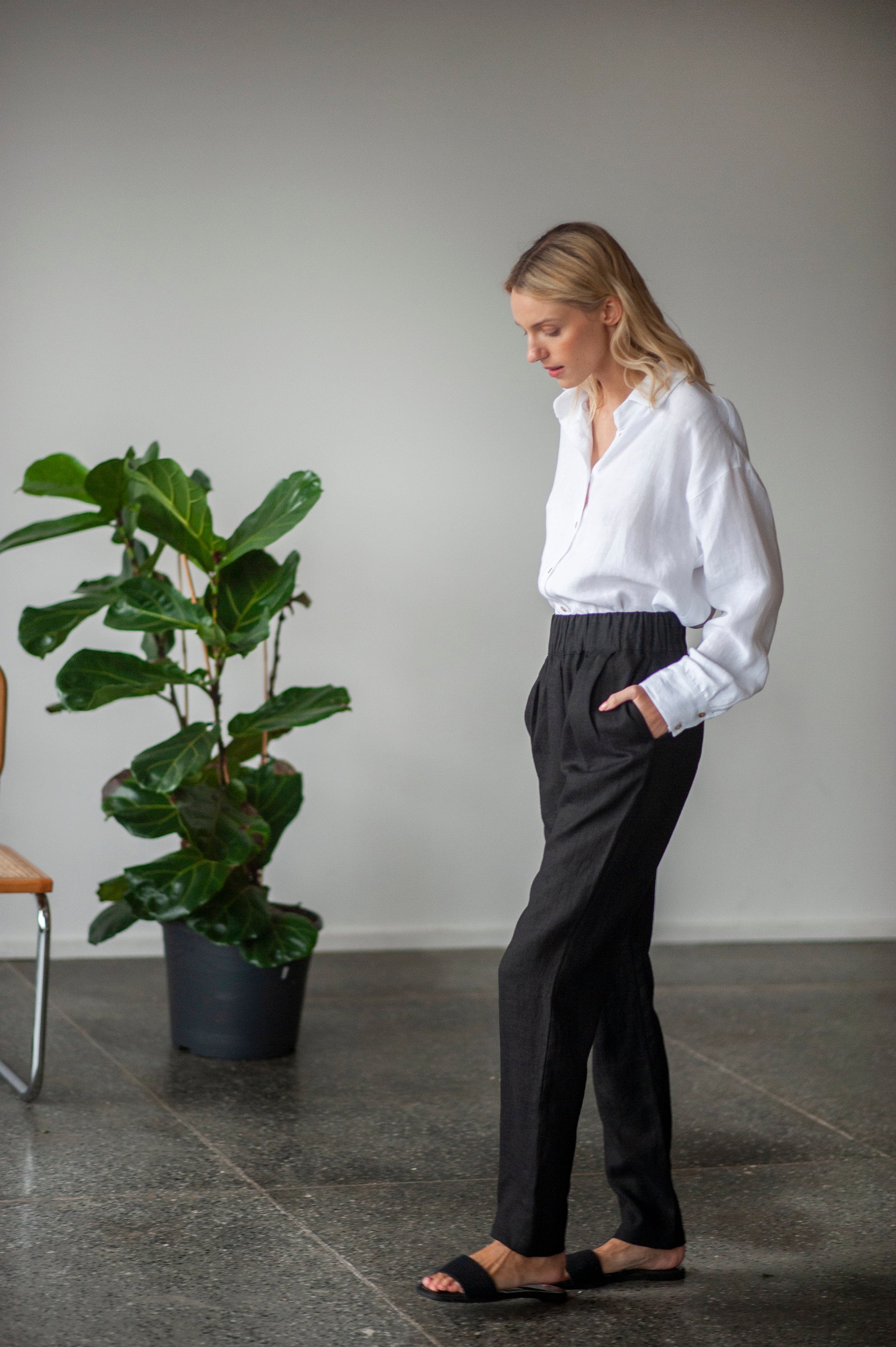 Black Linen Woman Pants