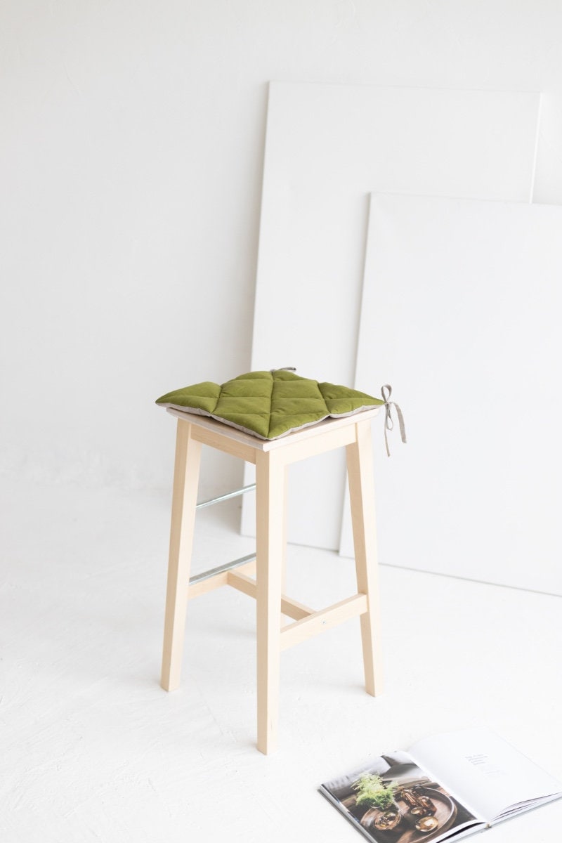 Moss green and Natural Linen Seat Pad