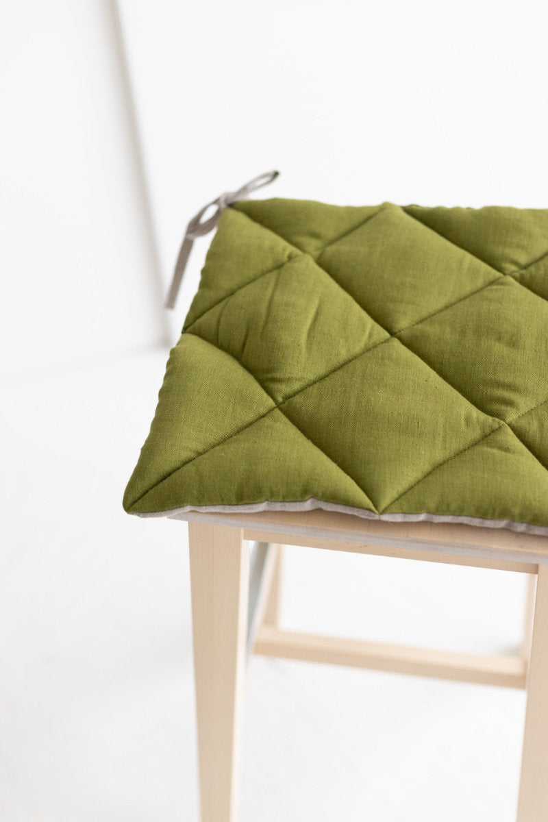 Moss green and Natural Linen Seat Pad