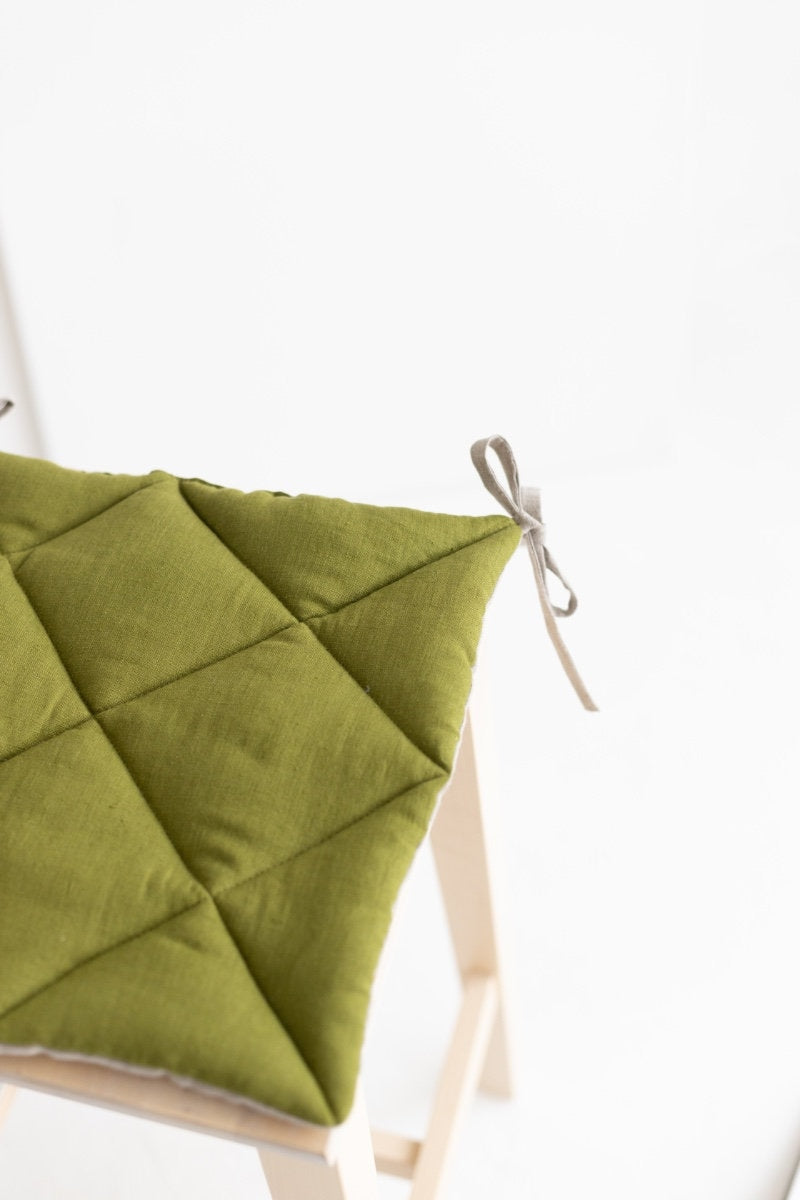 Moss green and Natural Linen Seat Pad