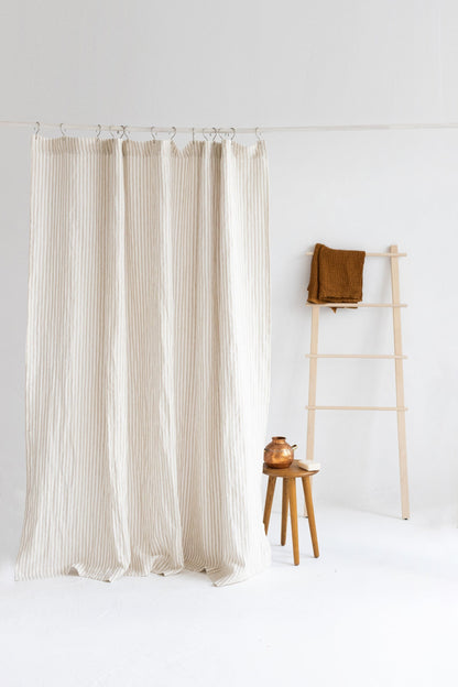 Waterproof Natural Striped Linen Shower Curtain 78"/200CM WIDTH