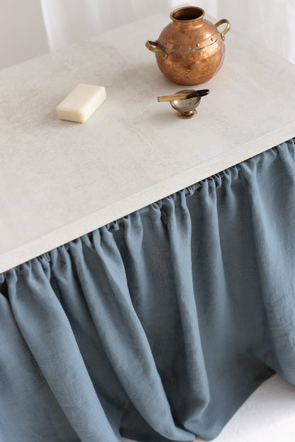 Dusty Blue Linen Sink Skirt