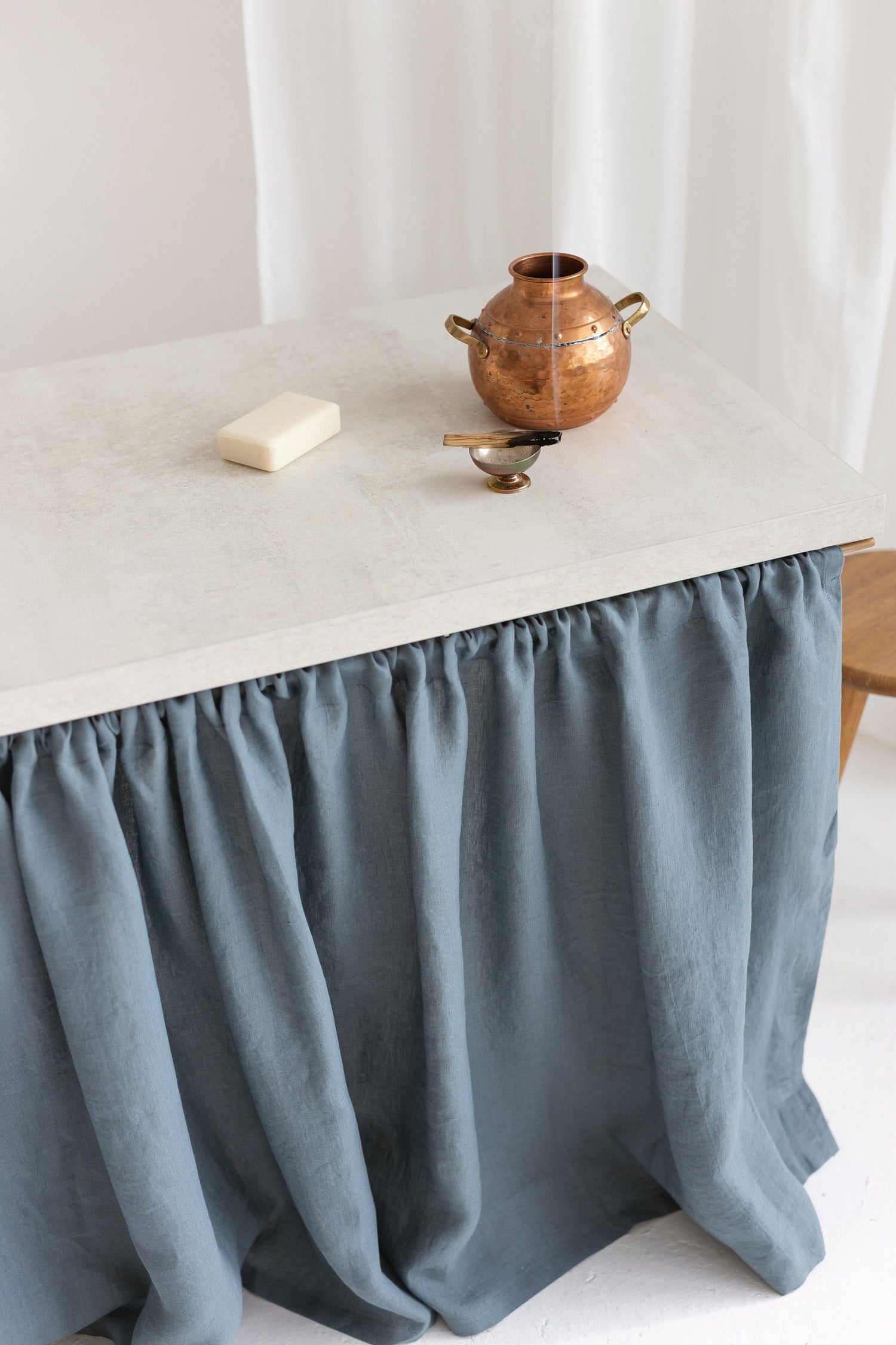 Dusty Blue Linen Sink Skirt