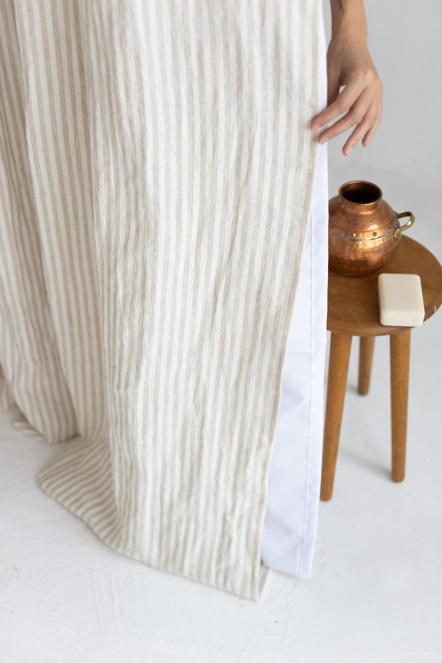 Waterproof Natural Striped Linen Shower Curtain 78