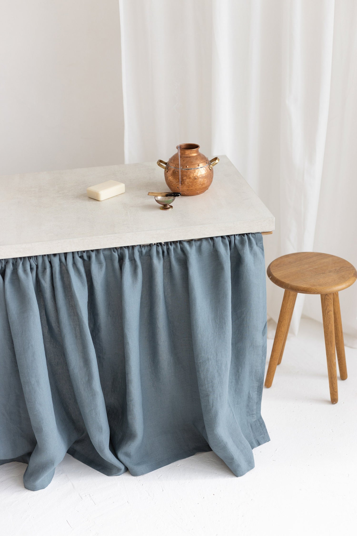 Dusty Blue Linen Sink Skirt