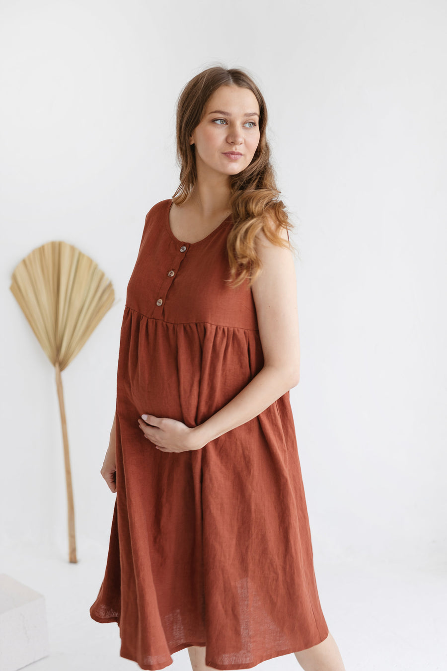 Rusty Linen Maternity Dress