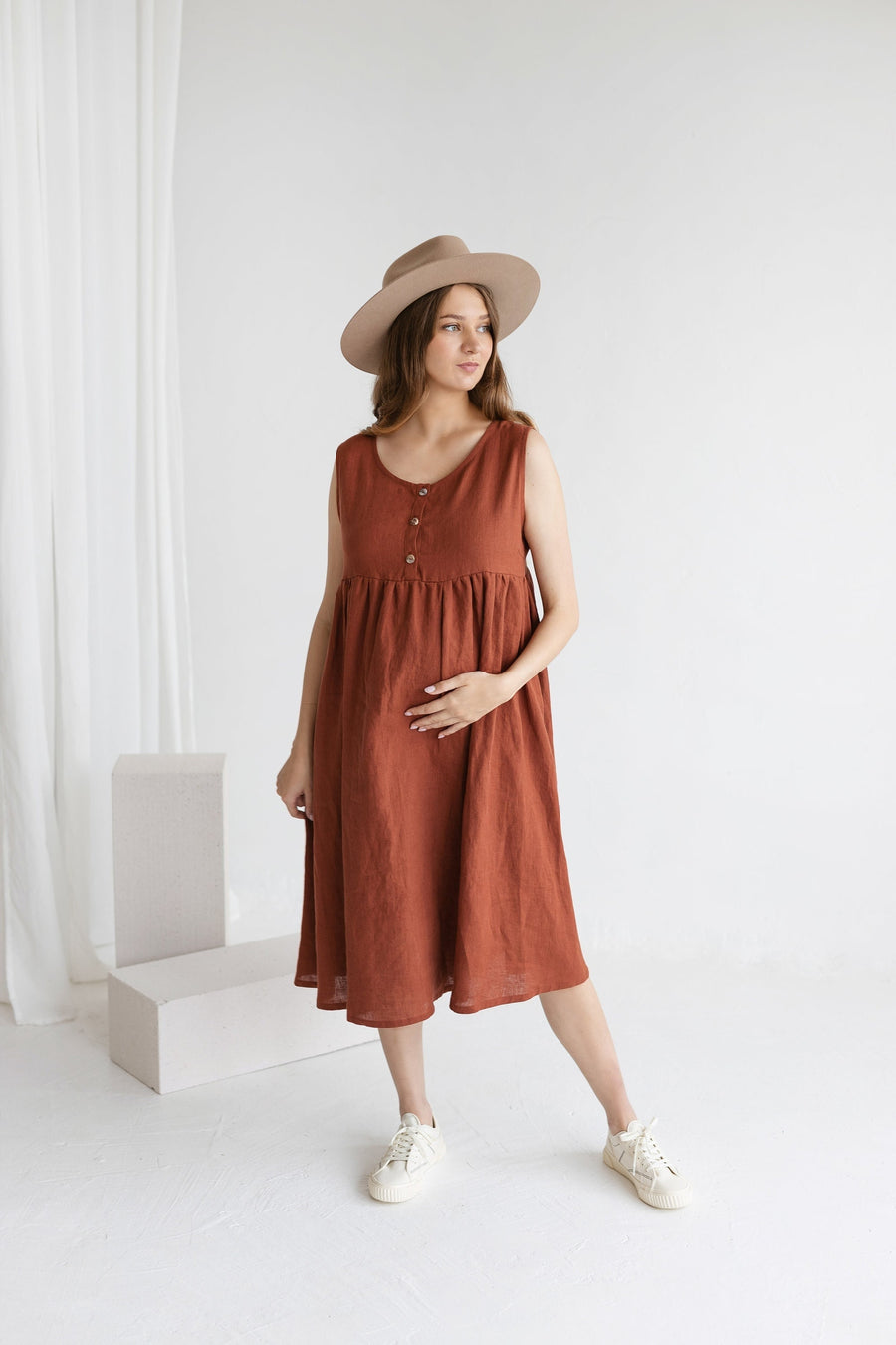 Rusty Linen Maternity Dress