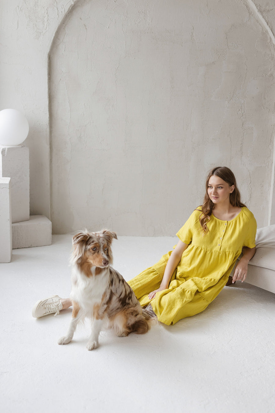 Chartreuse Yellow Linen Maternity Dress