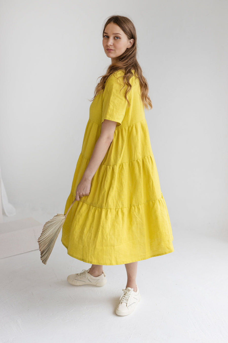 Chartreuse Yellow Linen Maternity Dress