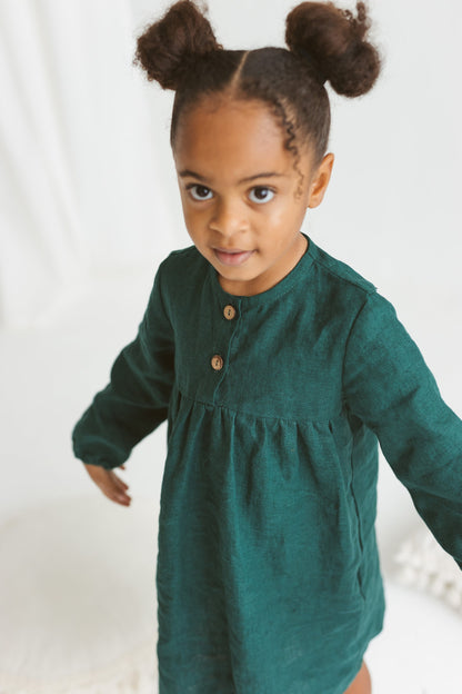 Emerald Linen Girls Dress