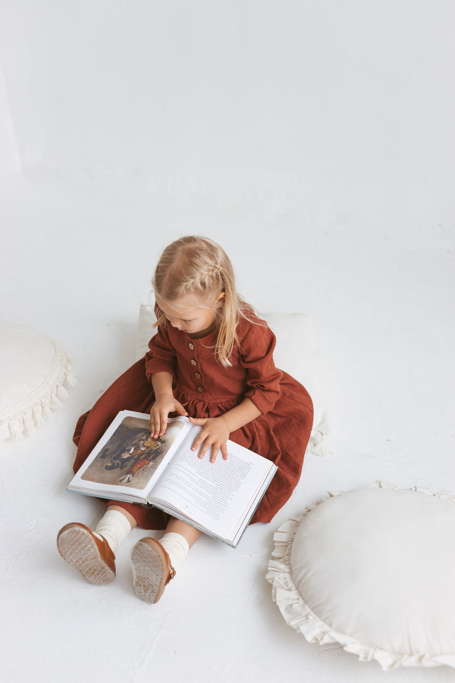 Girls Linen Dress With Buttons