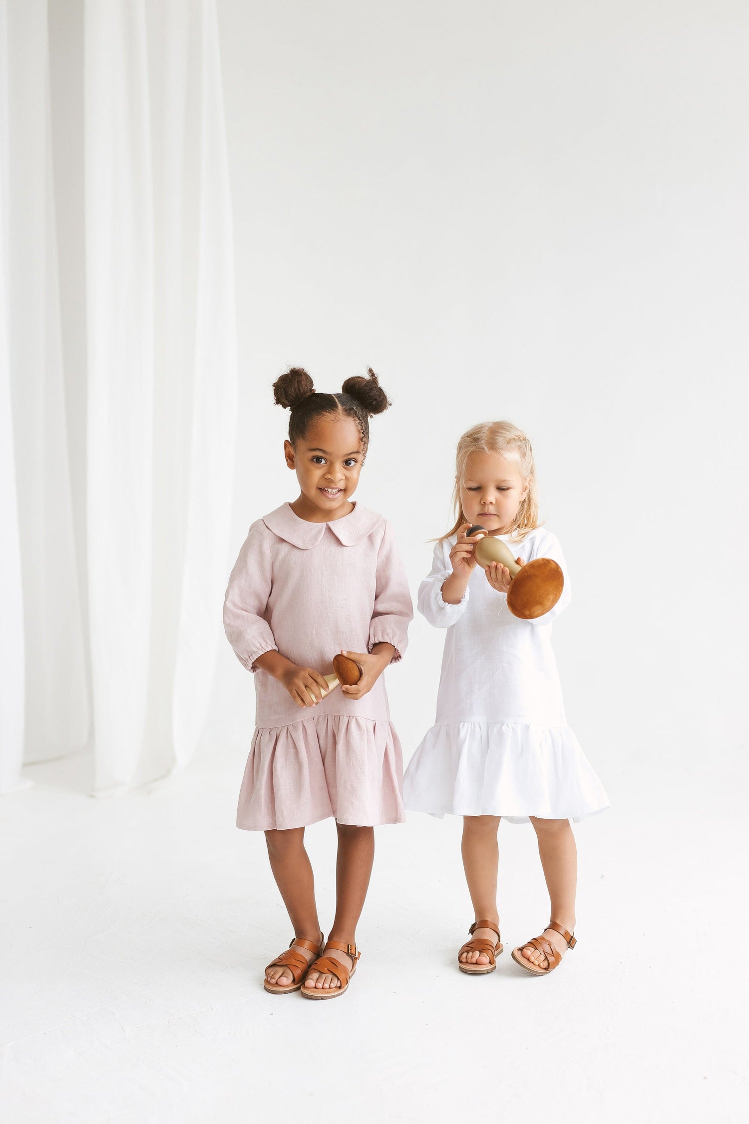 Pastel Pink Linen Girls Dress