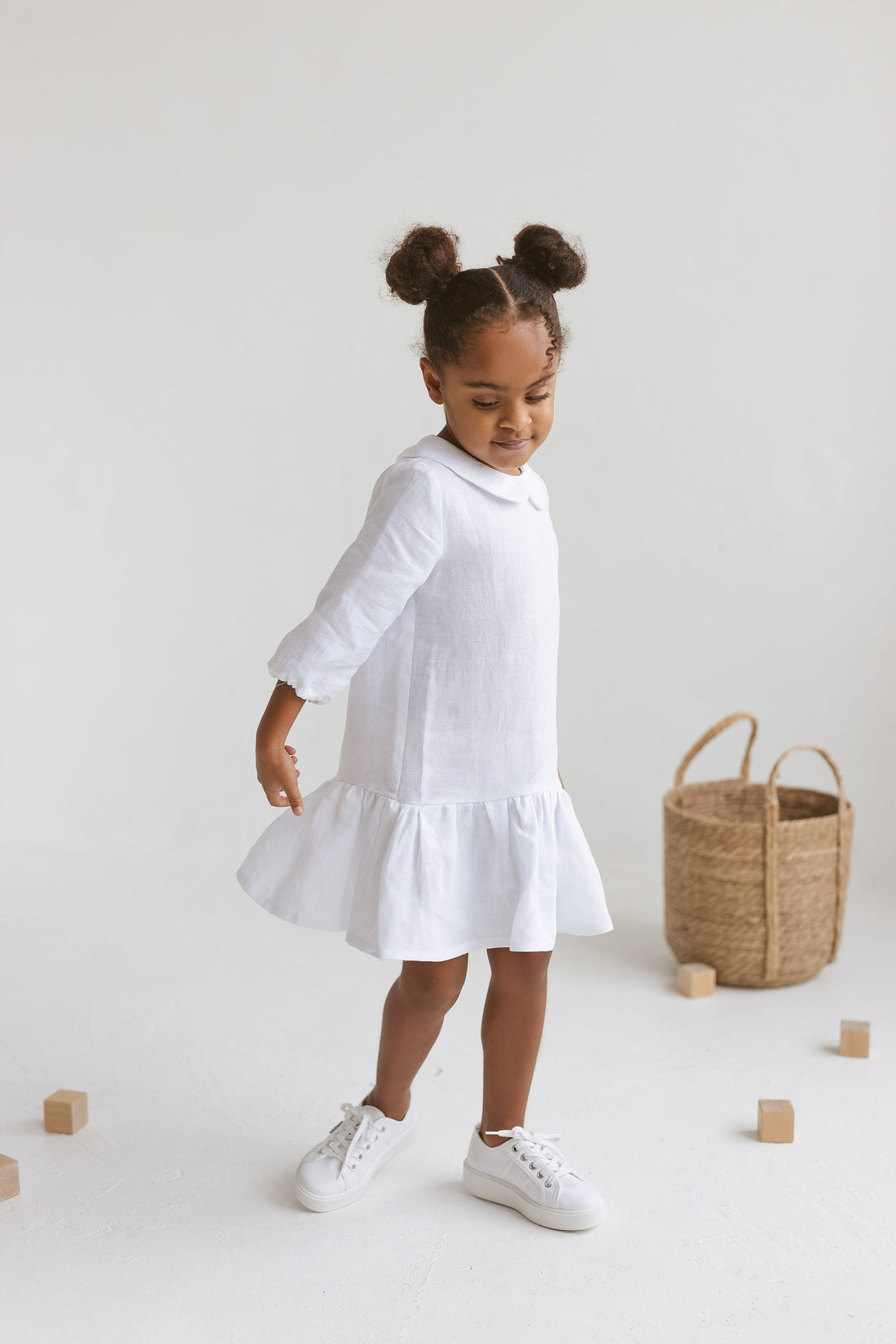 White Linen Girls Dress
