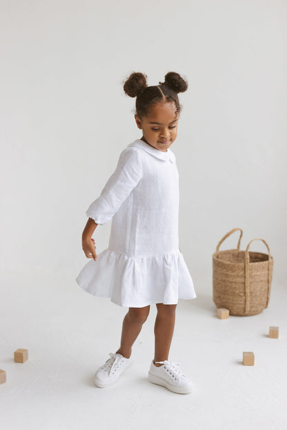 White Linen Girls Dress