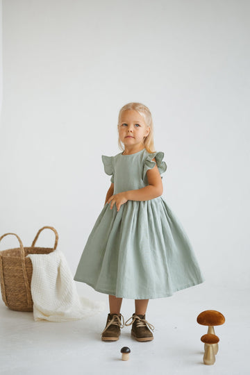 Sage Linen Girls Dress