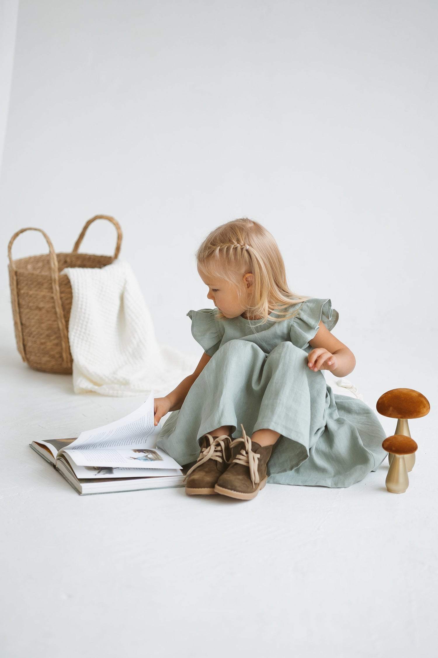 Sage Linen Girls Dress